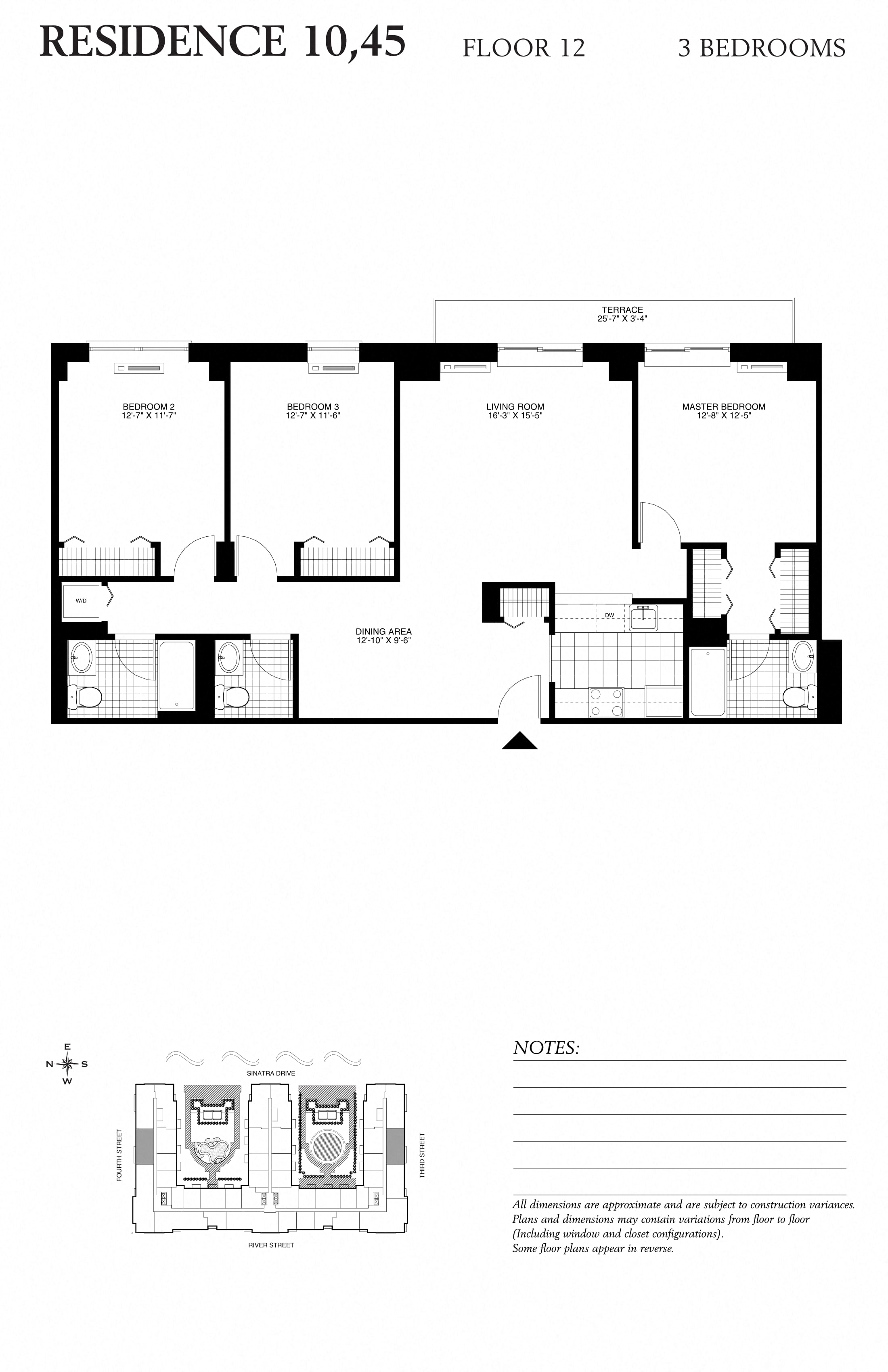 Floor plan for 3 beds, 2.5 baths, 1322 sqft